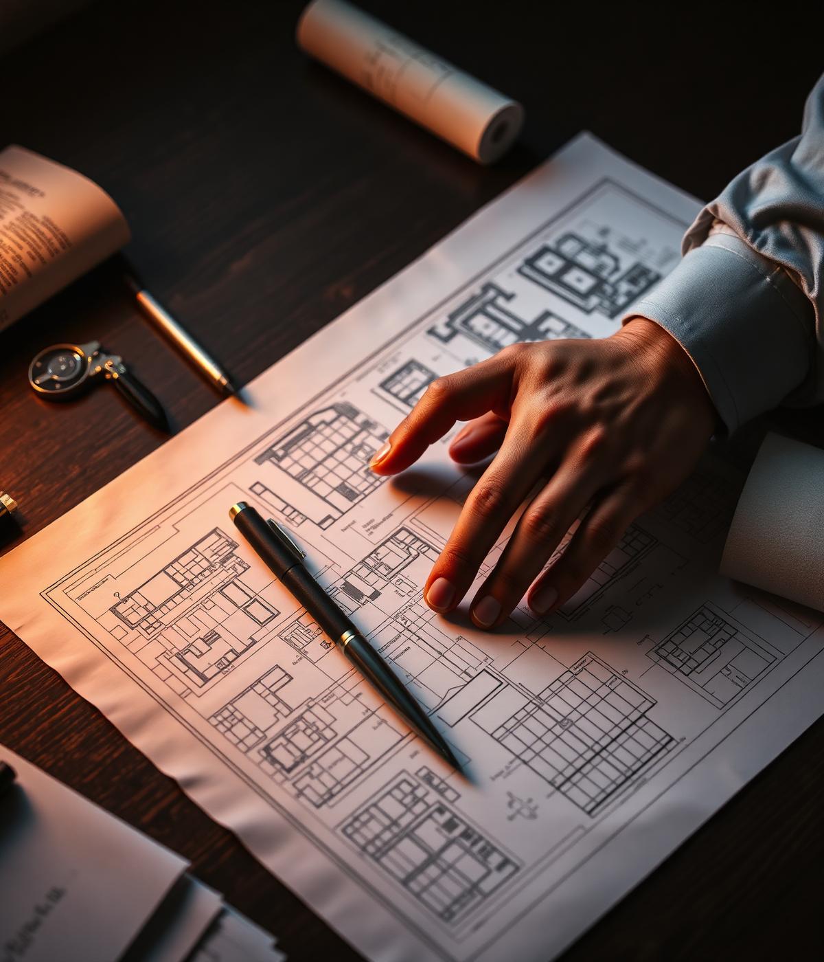 Architect reviewing blueprints